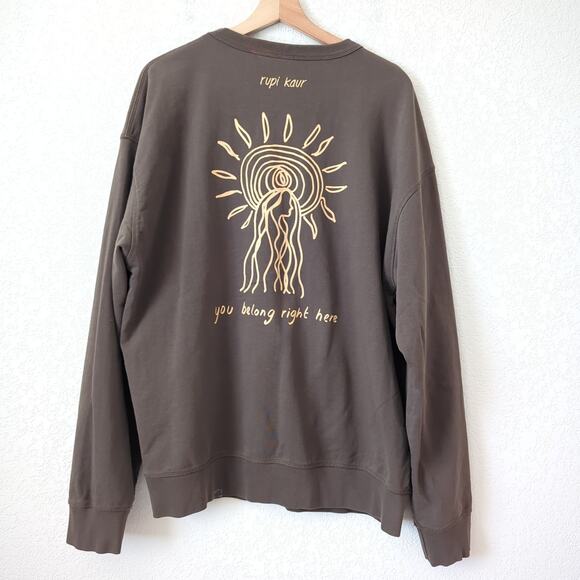 KOTN Sweatshirt Womens XXL Crewneck Brown "Home Body" Rupi Kaur Loungewear - Picture 6 of 8